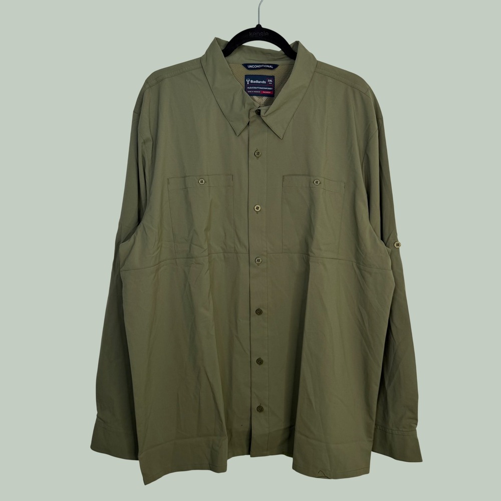Badlands Algus Button Down Shirt Long Sleeve Olive Green 2XL Roll Tab